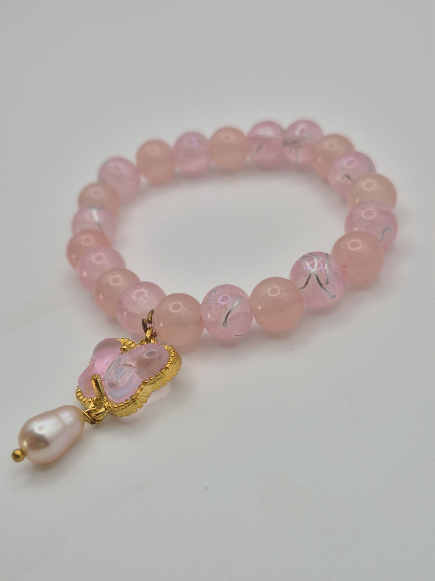 Fluttering Butterfly Pink Pearl & Bead Kids Bracelet