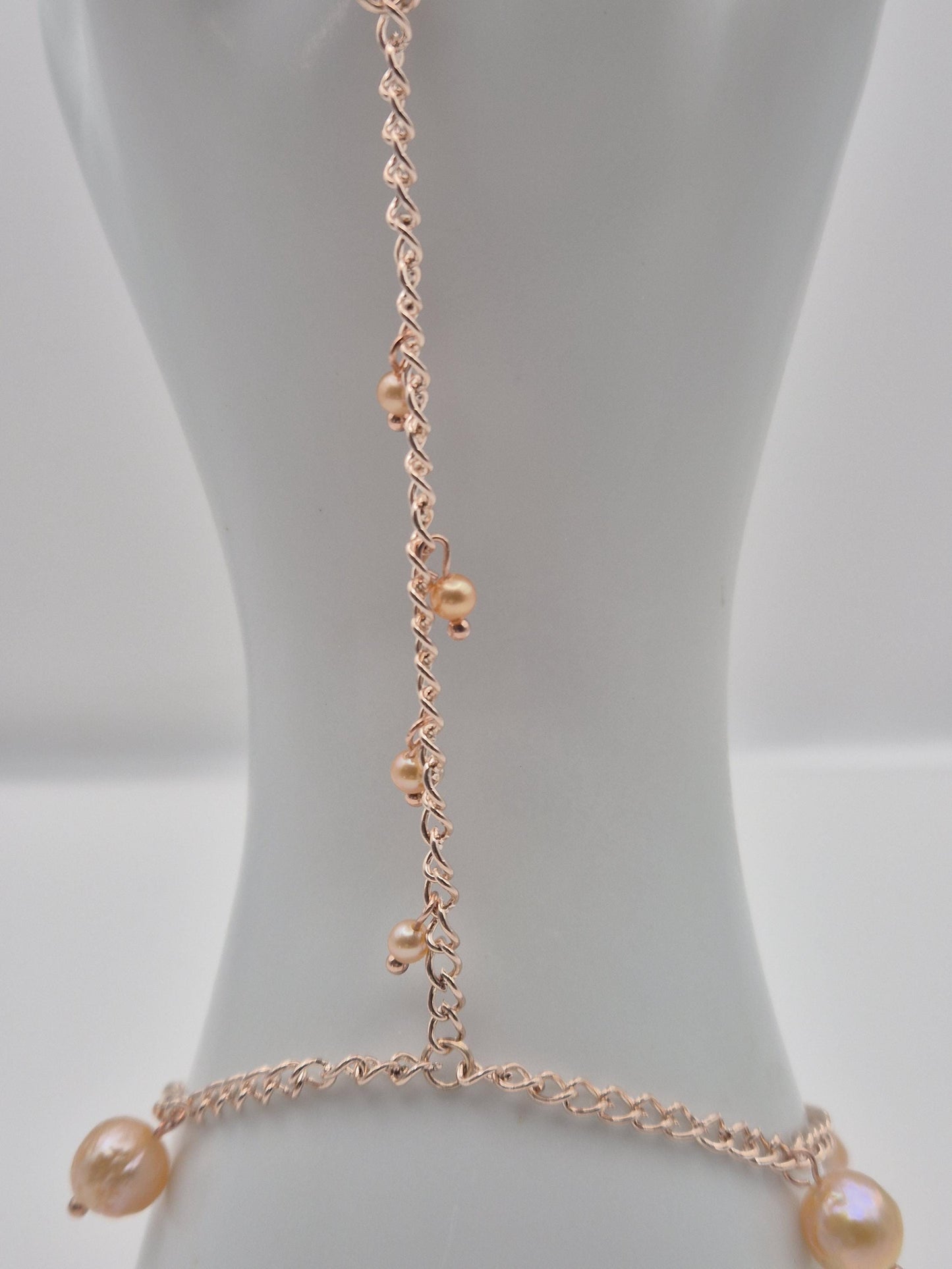 Rose Gold Multiple Pearl Hand & Ring Chain