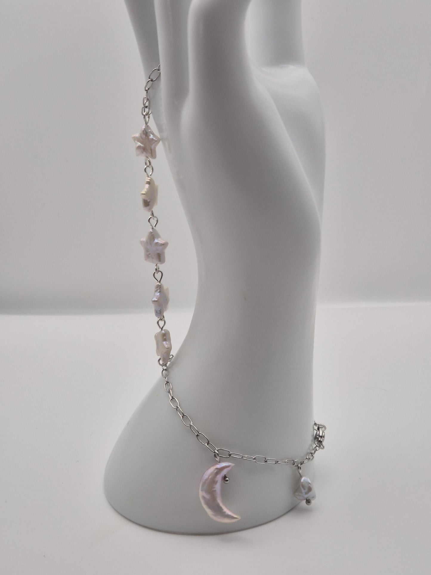 Moon and Star Pearl Hand & Ring Chain