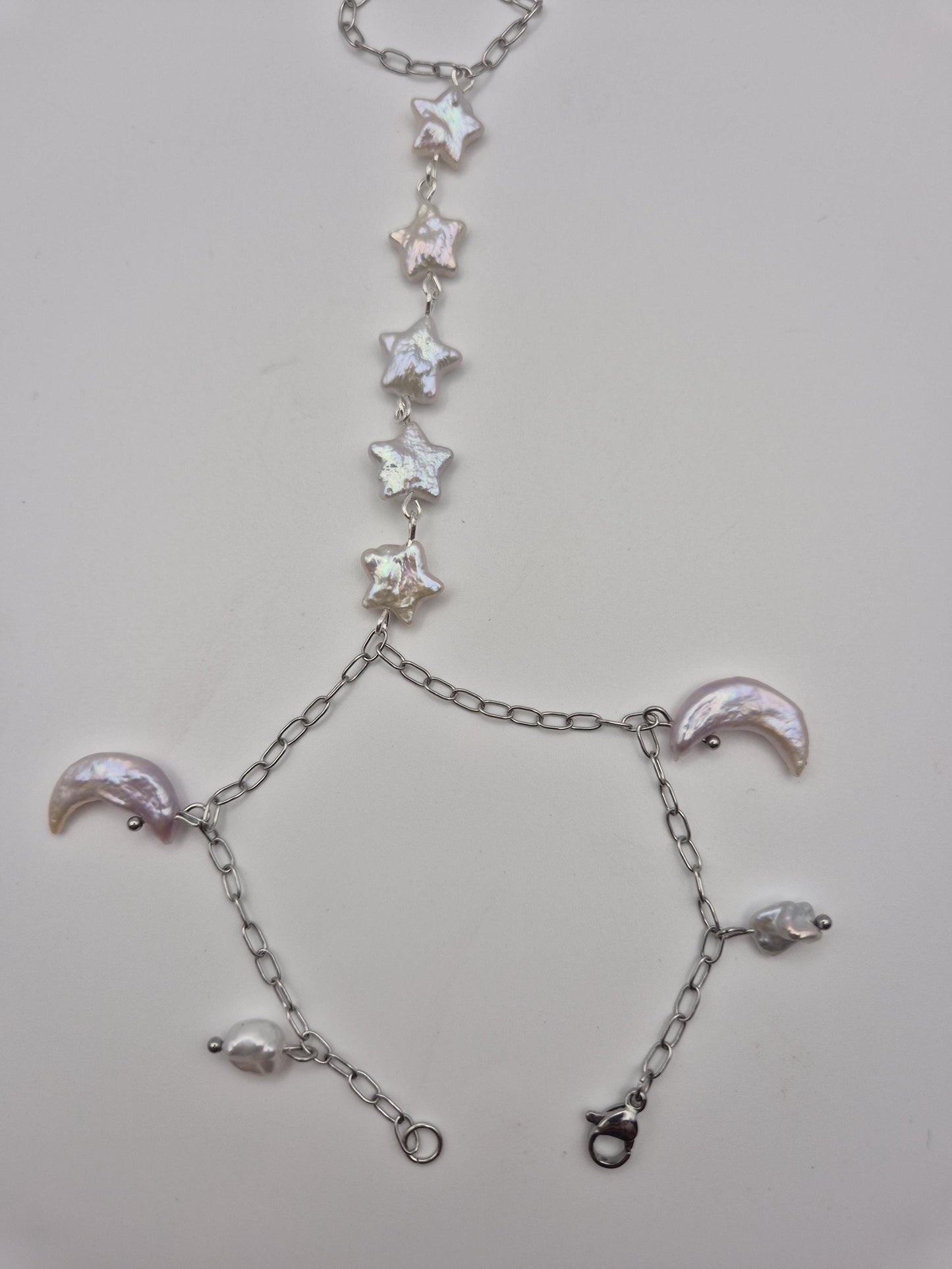 Moon and Star Pearl Hand & Ring Chain