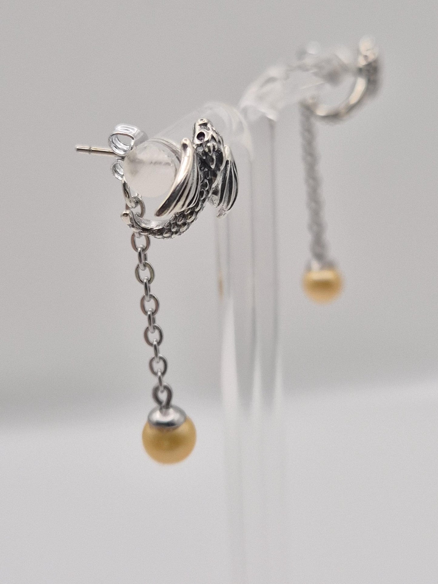 Natural Golden Saltwater Pearl Drop Dragon Earrings