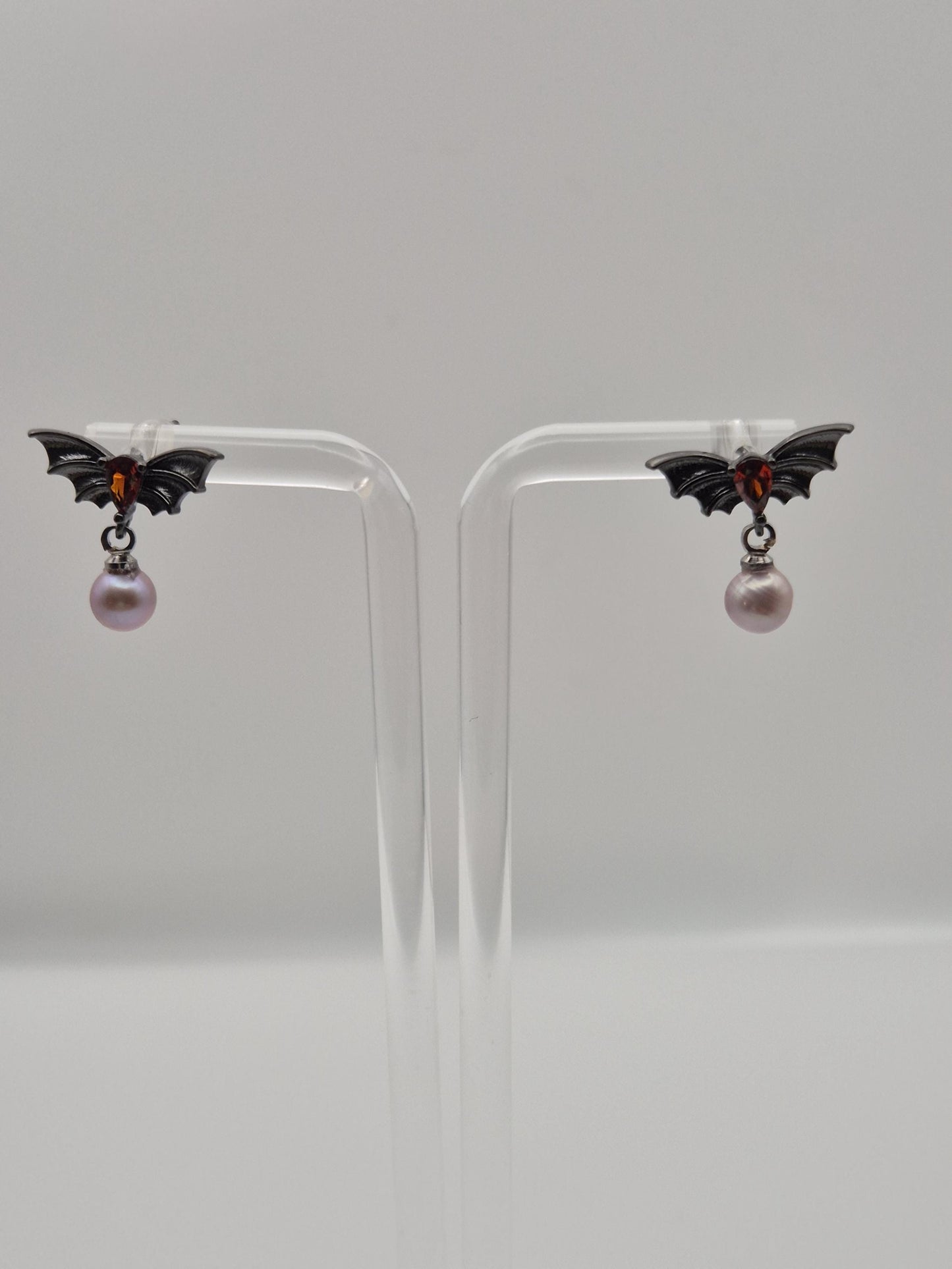 Midnight Bat Pearl Drop Ear Studs