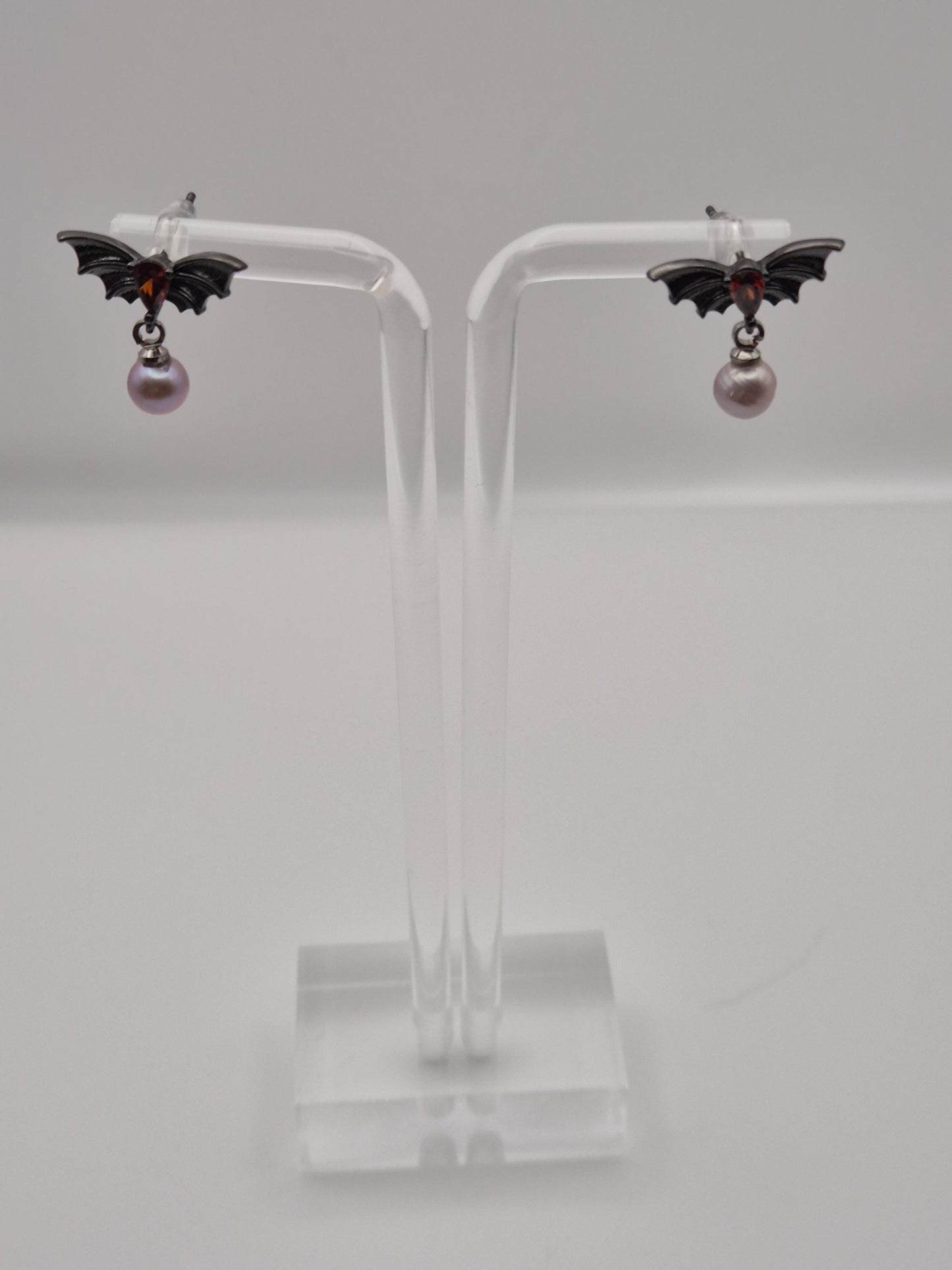 Midnight Bat Pearl Drop Ear Studs