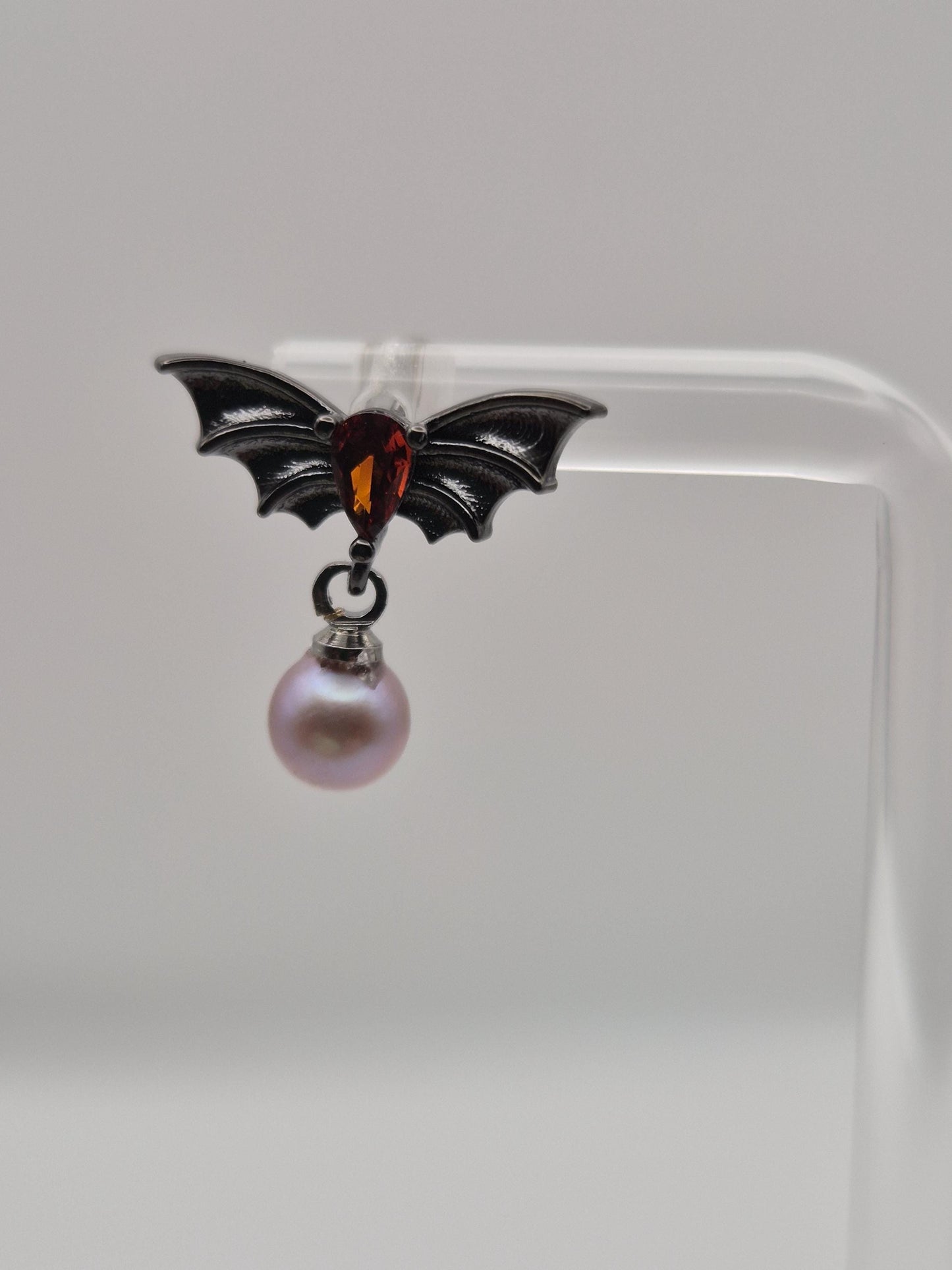 Midnight Bat Pearl Drop Ear Studs