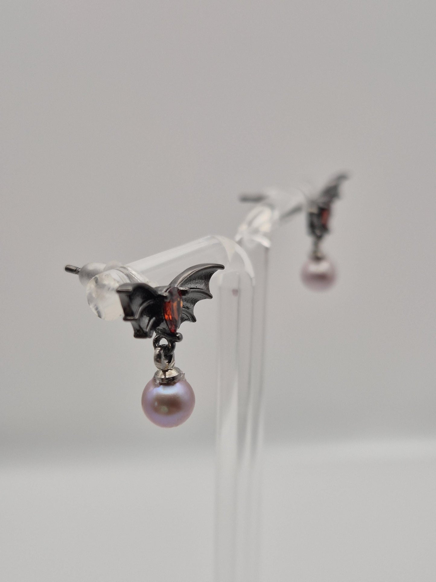 Midnight Bat Pearl Drop Ear Studs