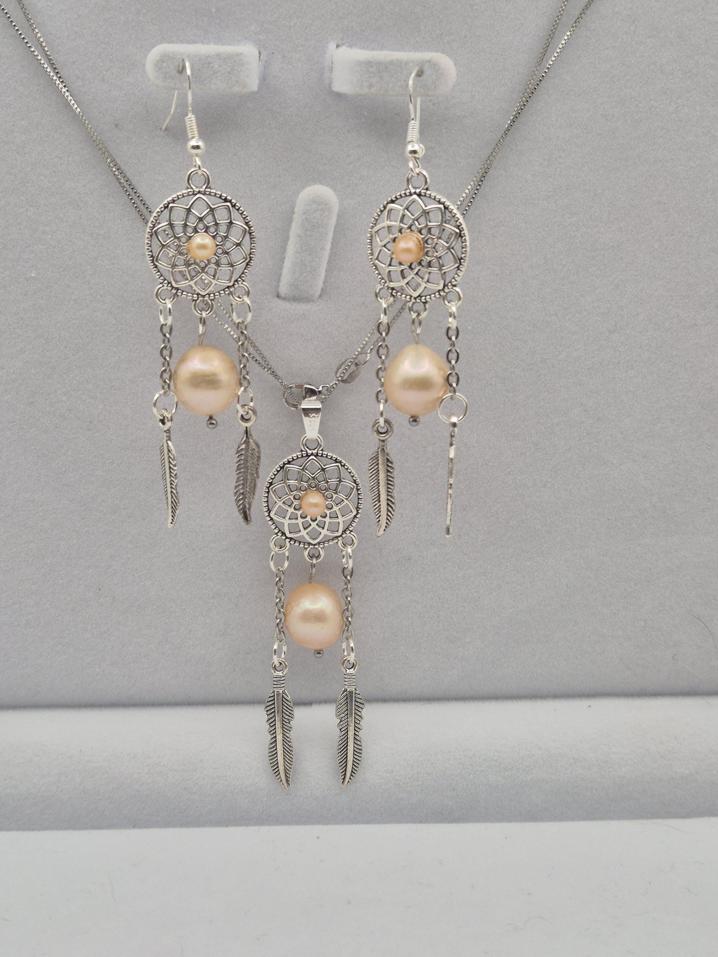 Dreamcatcher Pearl Pendant and Earring Set