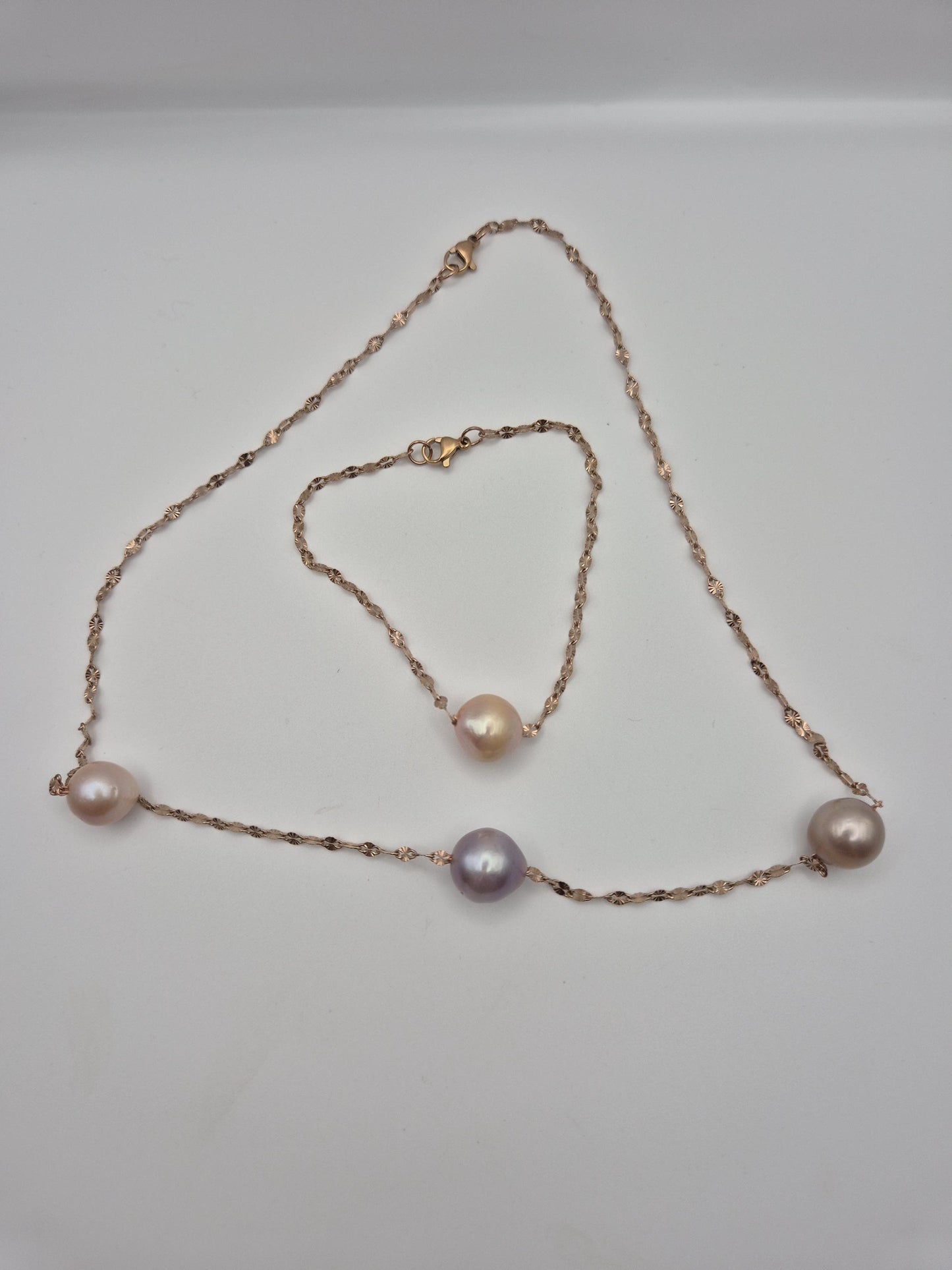 Starry Night Triple Edison Pearl Necklace with Bracelet Set