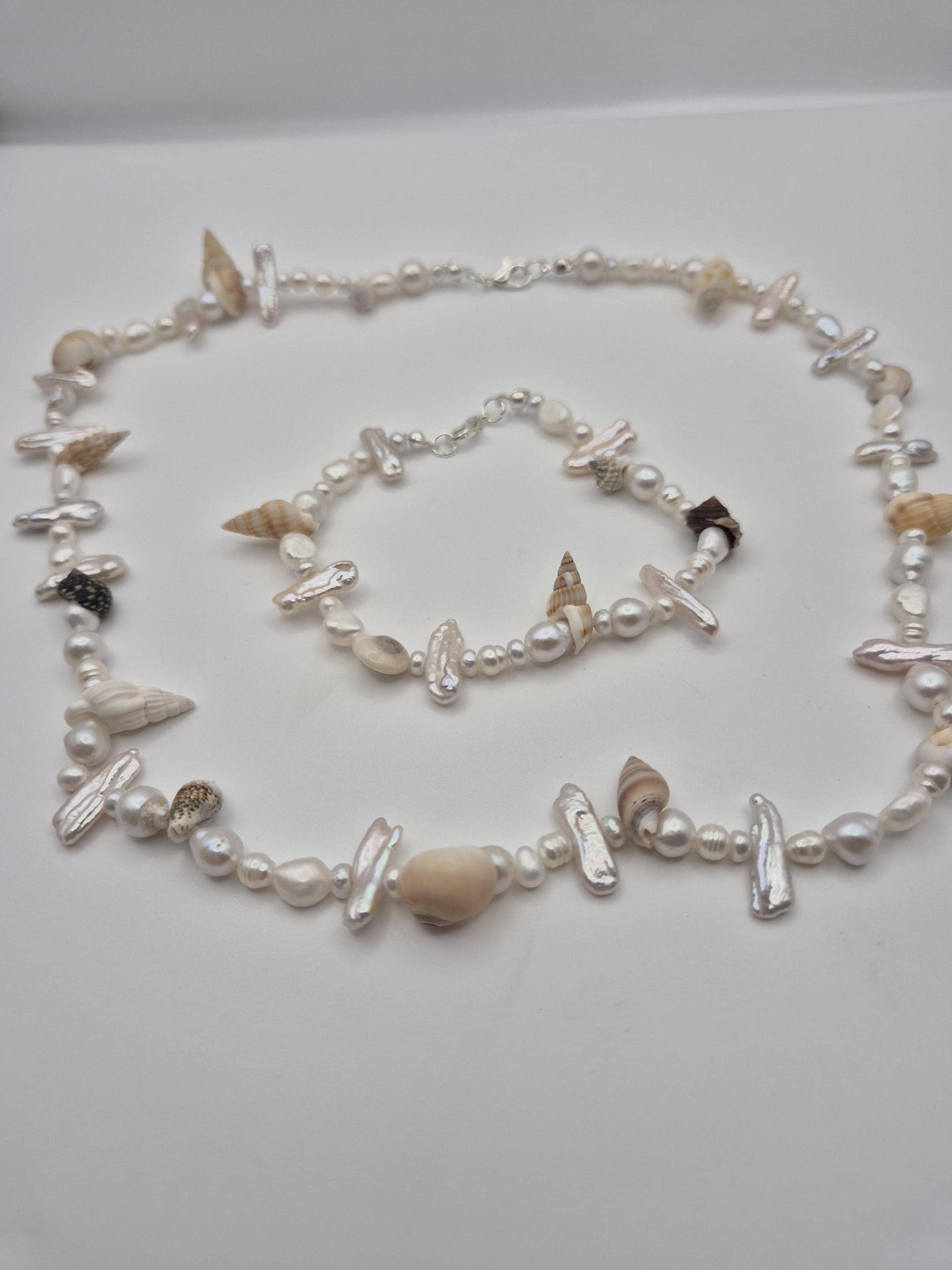 Summer Beach Pearl and Seashell Necklace and Bracelet Set