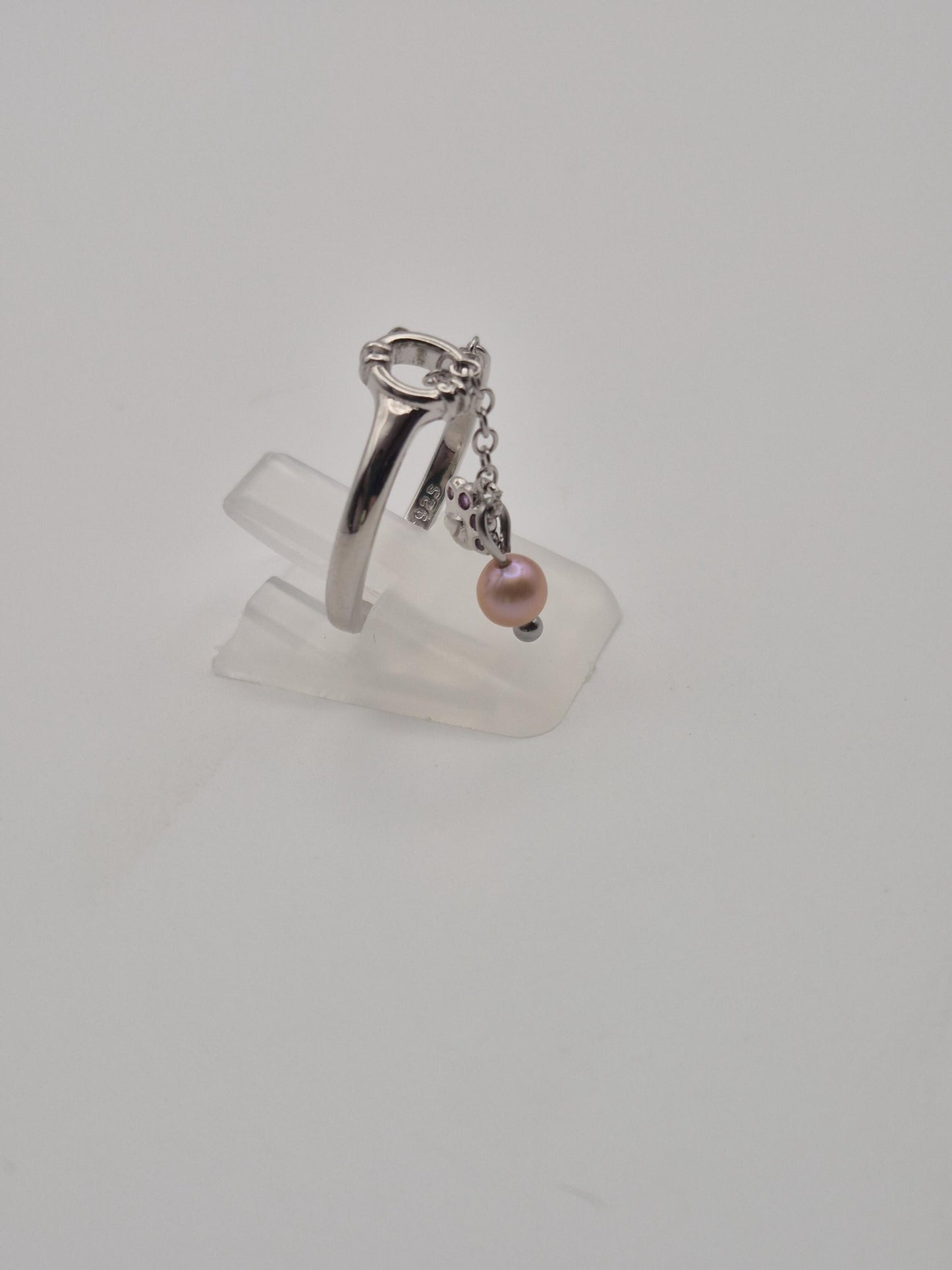 Kitty Chain Mini Pearl Ring with Paw Charm