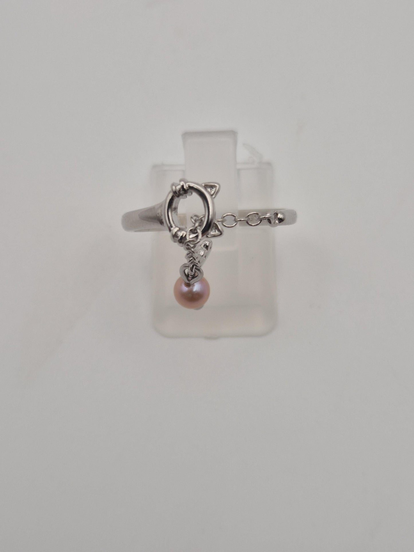 Kitty Chain Mini Pearl Ring with Paw Charm