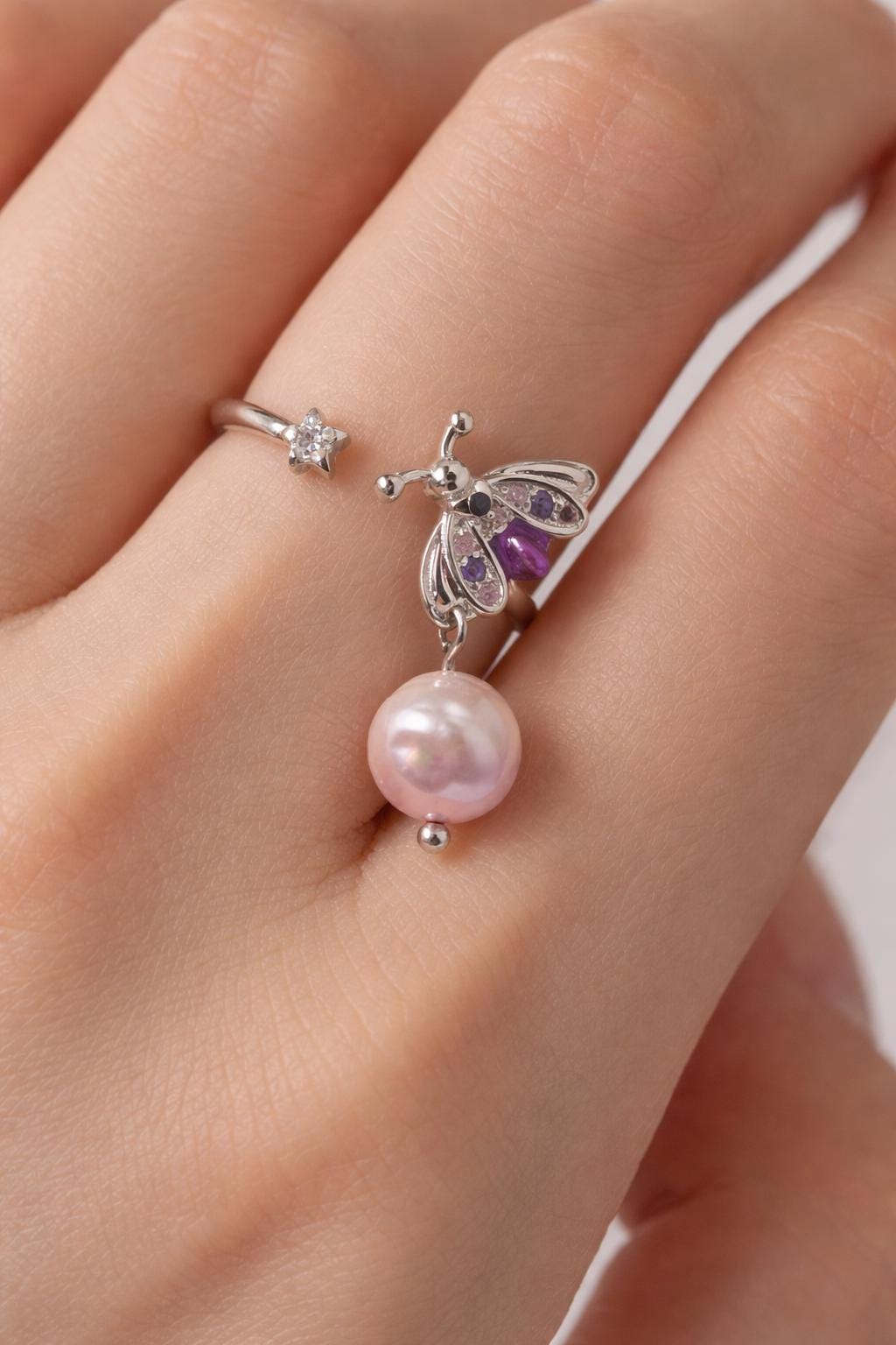 Purple Firefly Pearl Drop Ring