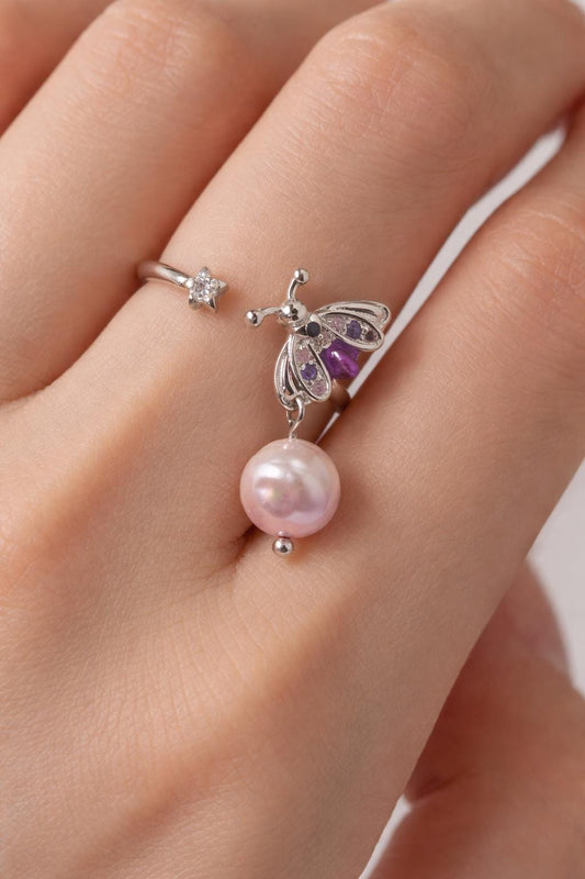Purple Firefly Pearl Drop Ring