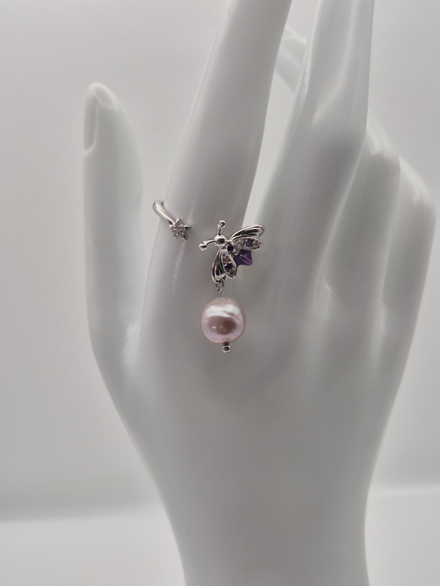 Purple Firefly Pearl Drop Ring