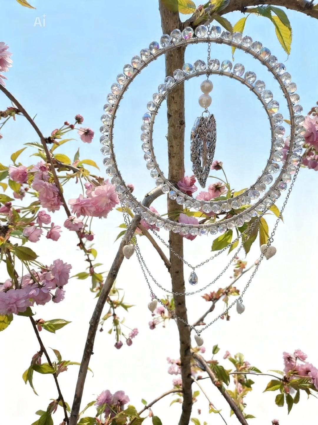 Crystal and Heart Multiple Pearl Prism Suncatcher