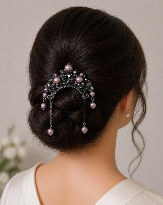 Moonlight Amethyst Multiple Pearl Tiara Hairpin