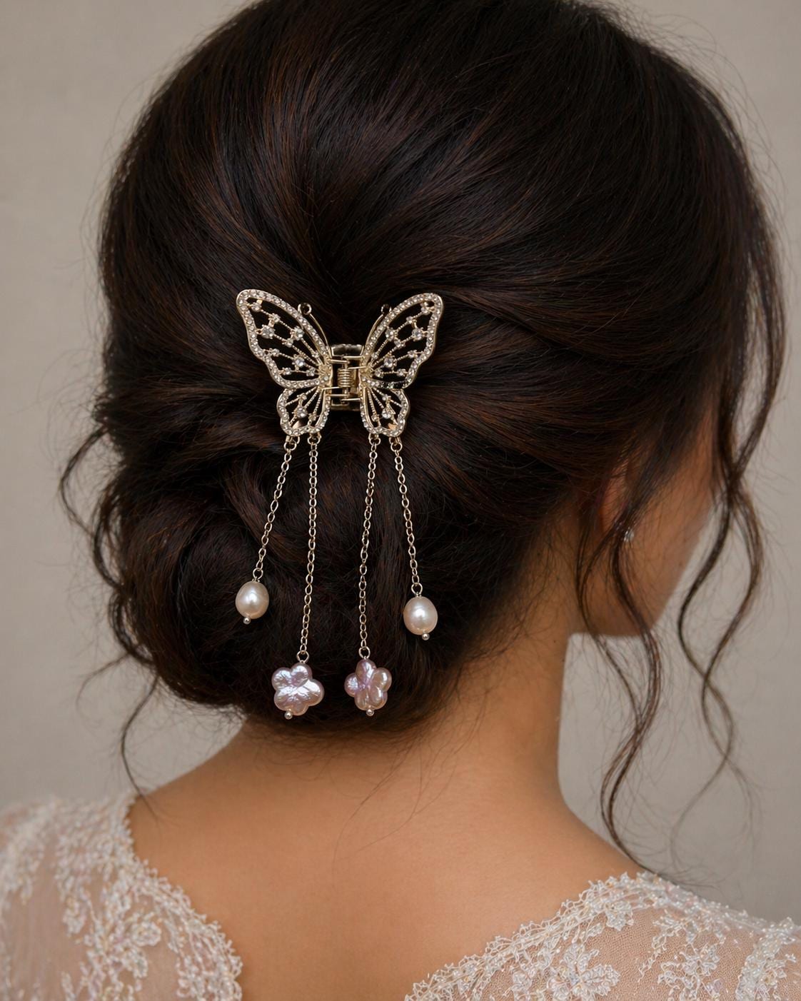 Pearl Cascade Butterfly Hair Clip