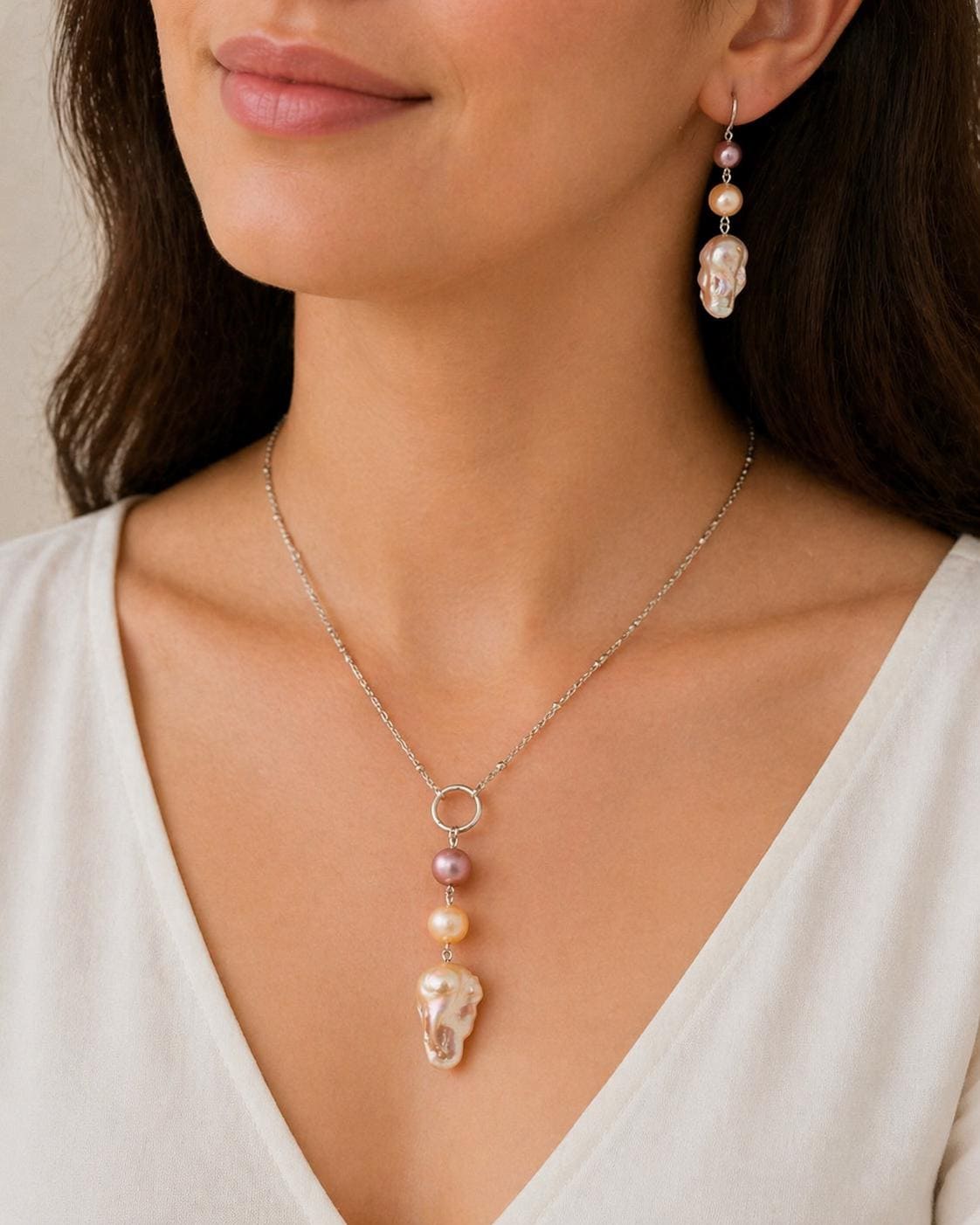Edison And King Pearl Drop Necklace and Earring Set