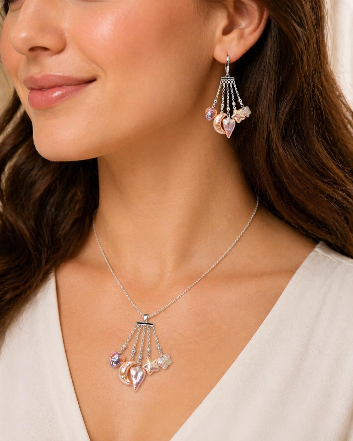 Multi Shaped Pearl Earring and Pendant Set