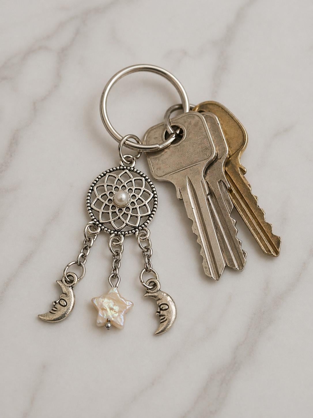 Pearl Star Moonlit Dreamcatcher Keychain