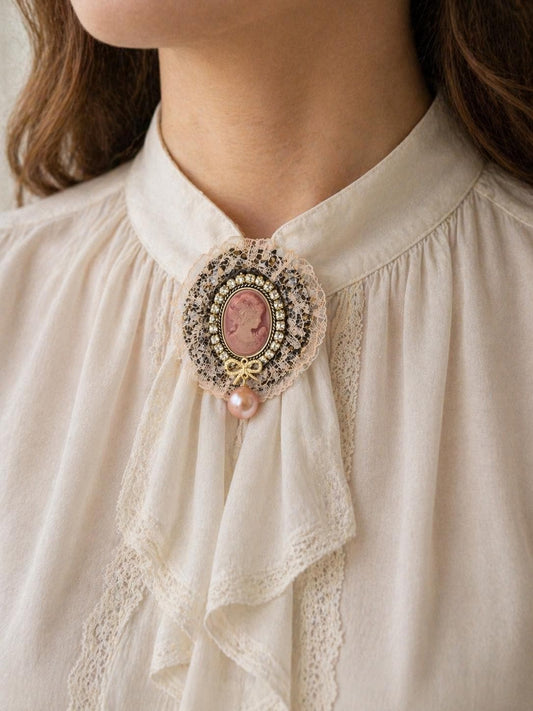 Pretty In Pink Pearl & Cameo Brooch and Hair Clip