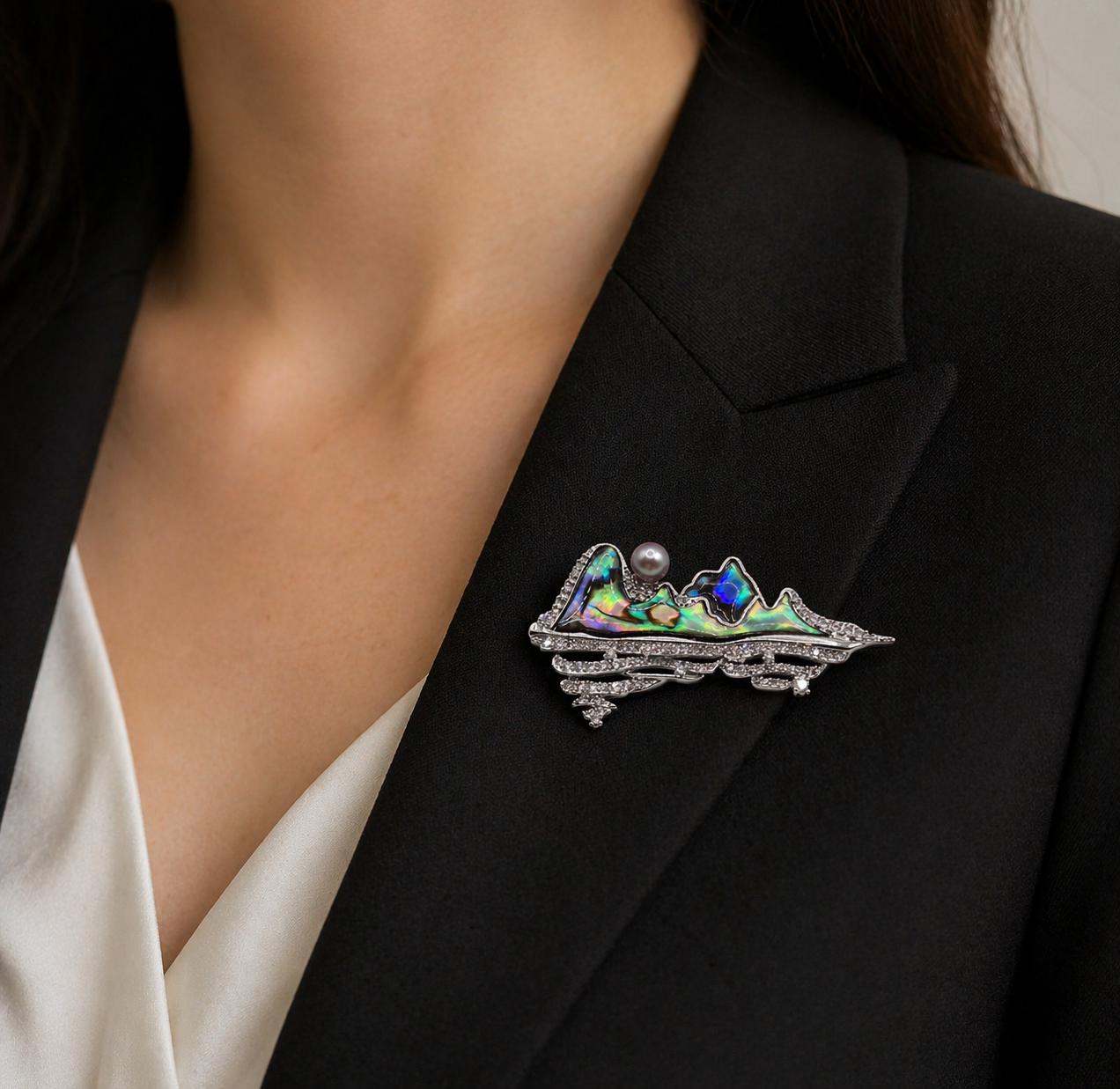 Pearl Over Shimmering Hills Brooch
