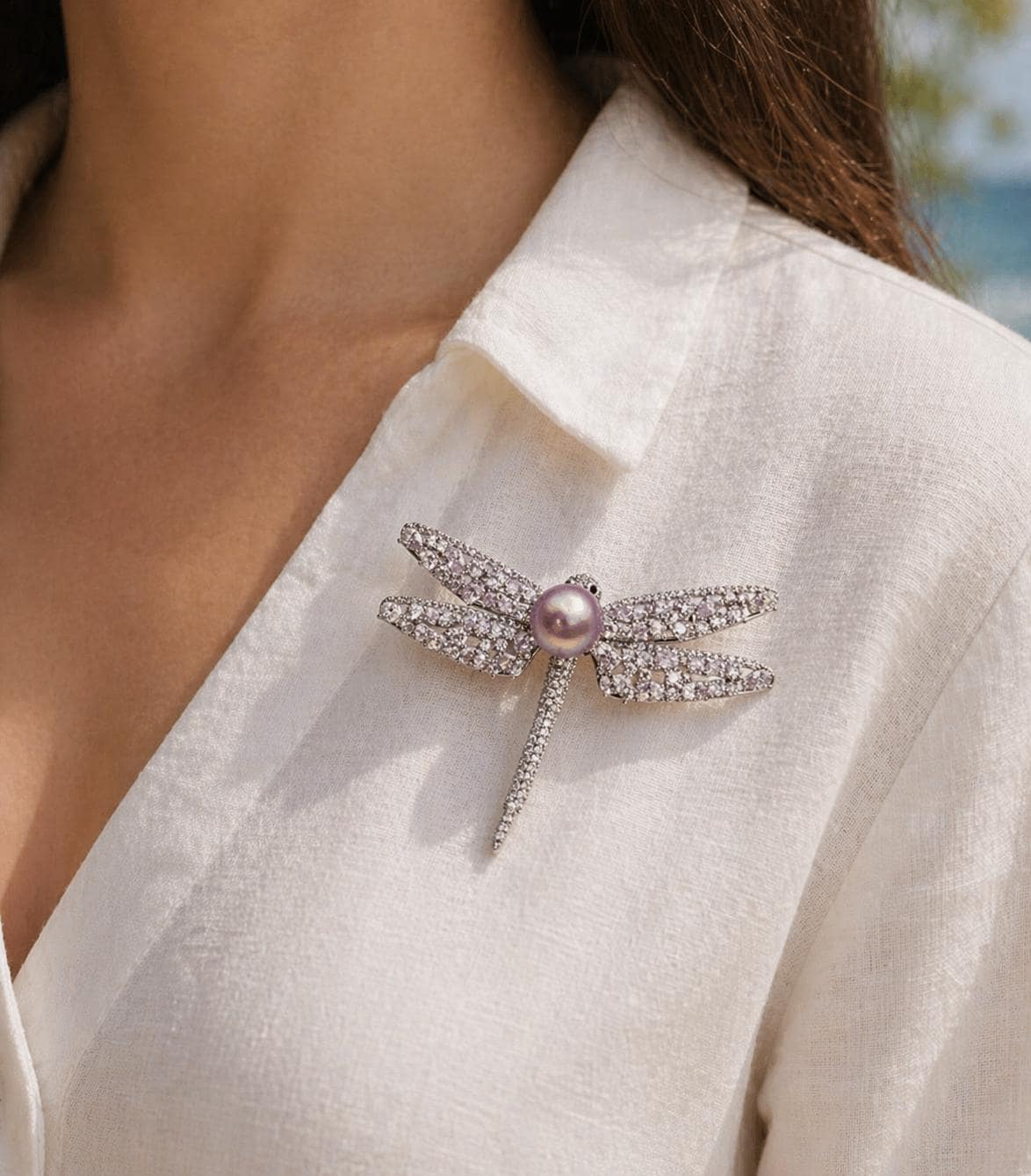 Whimsical Dragonfly Pearl Brooch - Nature-Inspired Jewelry