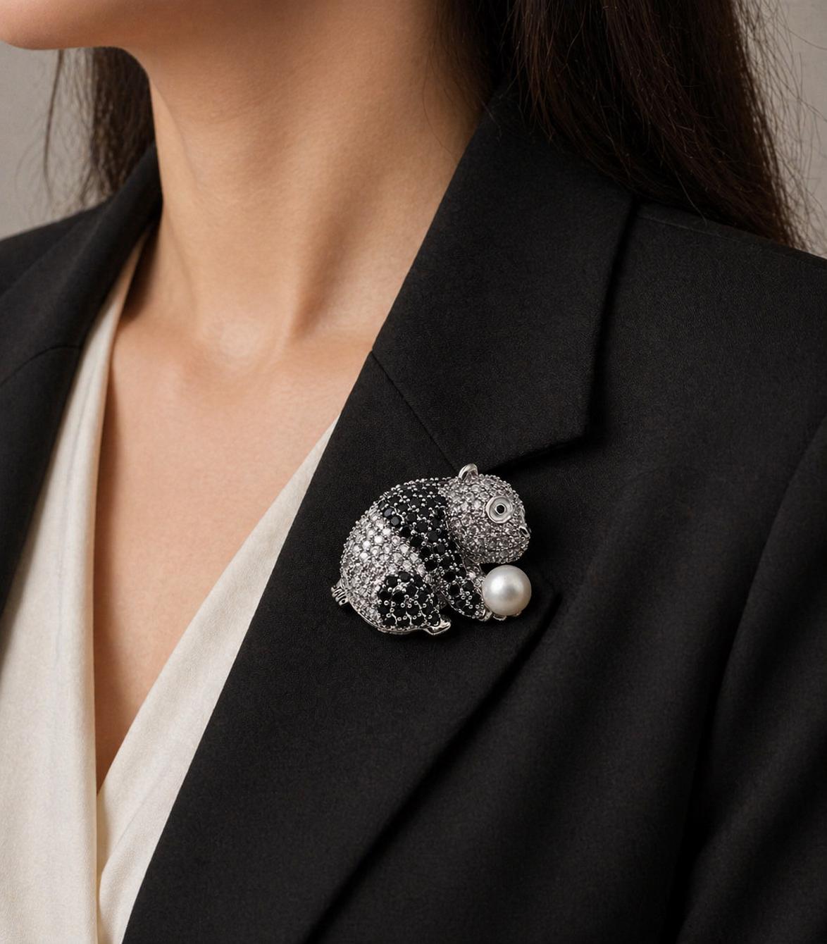 Pretty Pearl Panda Brooch