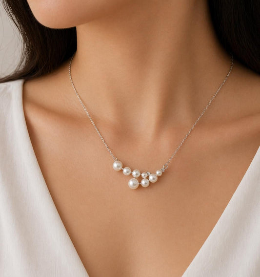 Saltwater Pearls Double Gradient Design Necklace - Sterling Silver