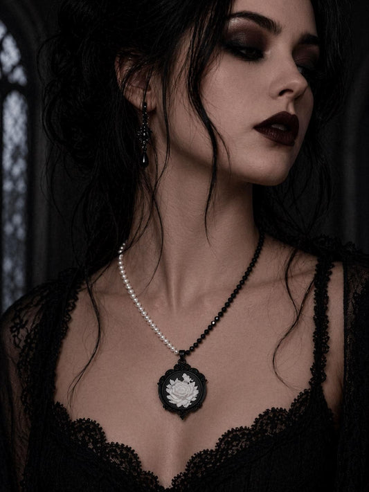 Nocturnal Rose Pearl & Crystal Necklace