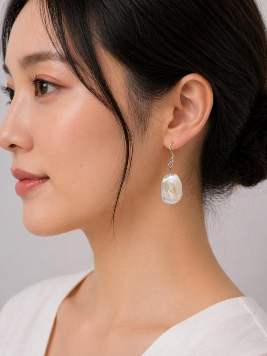Chunky Square Pearl Drop Earrings