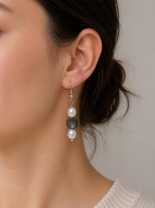 Pearl Drop Earrings with Mother Of Pearl Charm