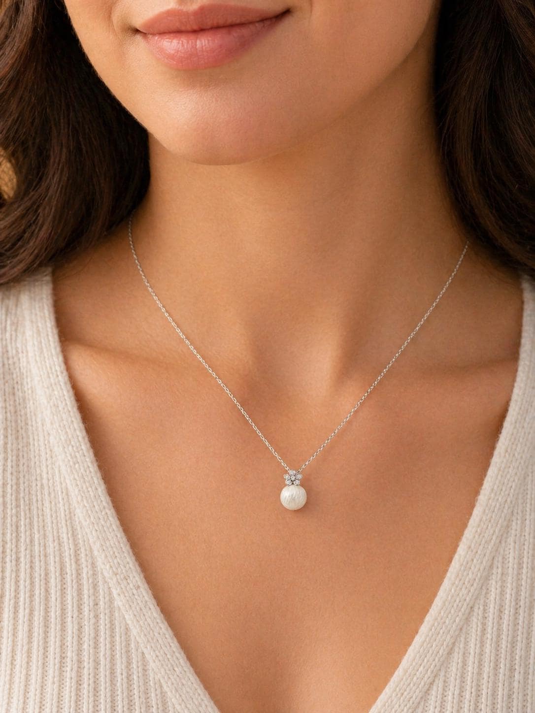 Carved Pearl Minimalist Flower Pendant
