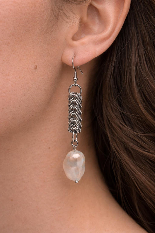 King Pearl Chainmaille Rope Earrings