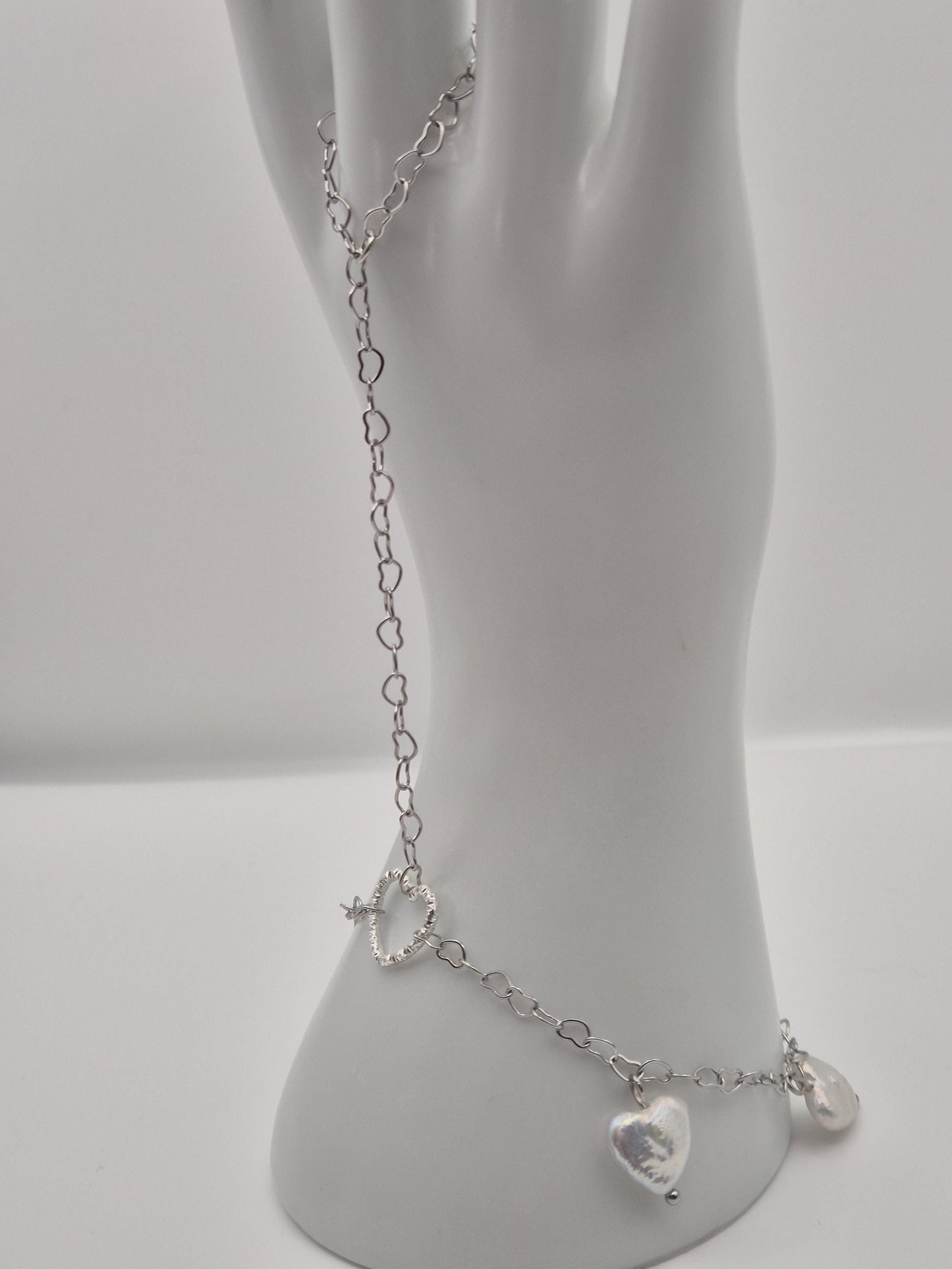 Forever Heart Pearl Hand & Ring Chain Bracelet