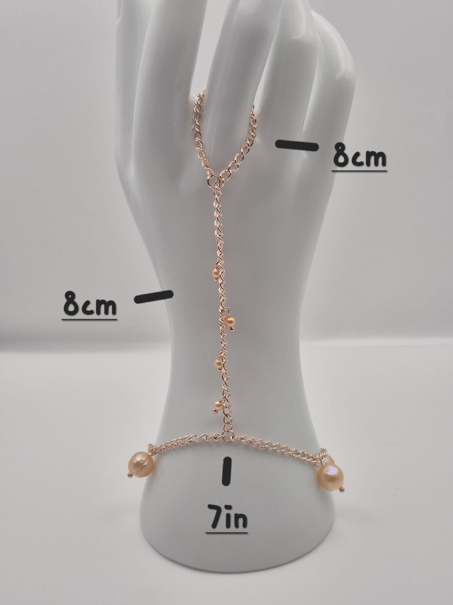 Rose Gold Multiple Pearl Hand & Ring Chain