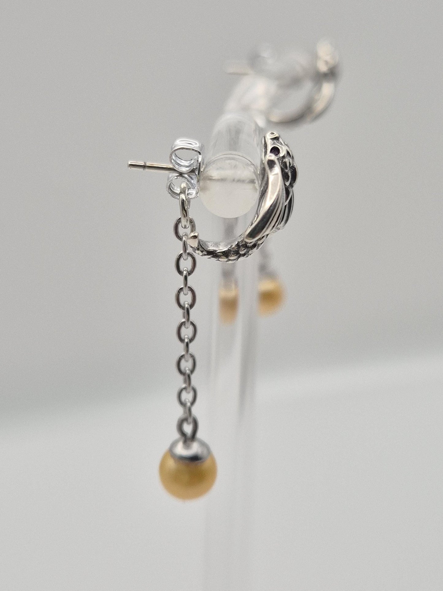 Natural Golden Saltwater Pearl Drop Dragon Earrings