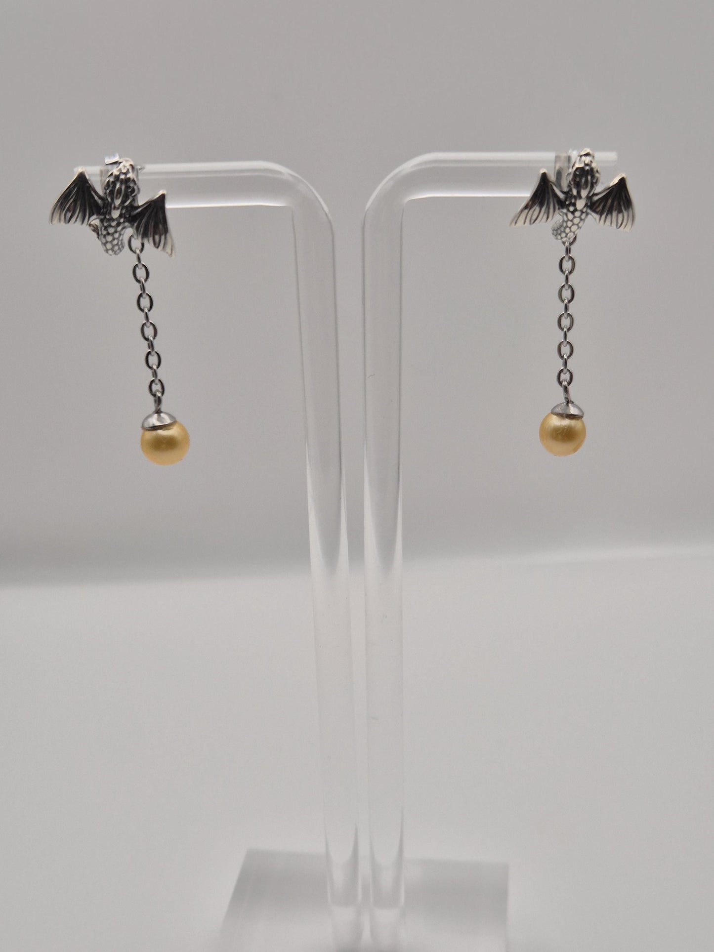 Natural Golden Saltwater Pearl Drop Dragon Earrings