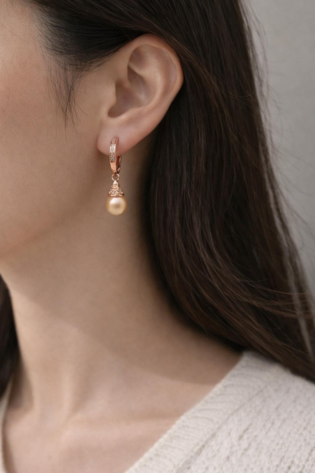 Rose Gold Sparkle Pearl Drop Earrings