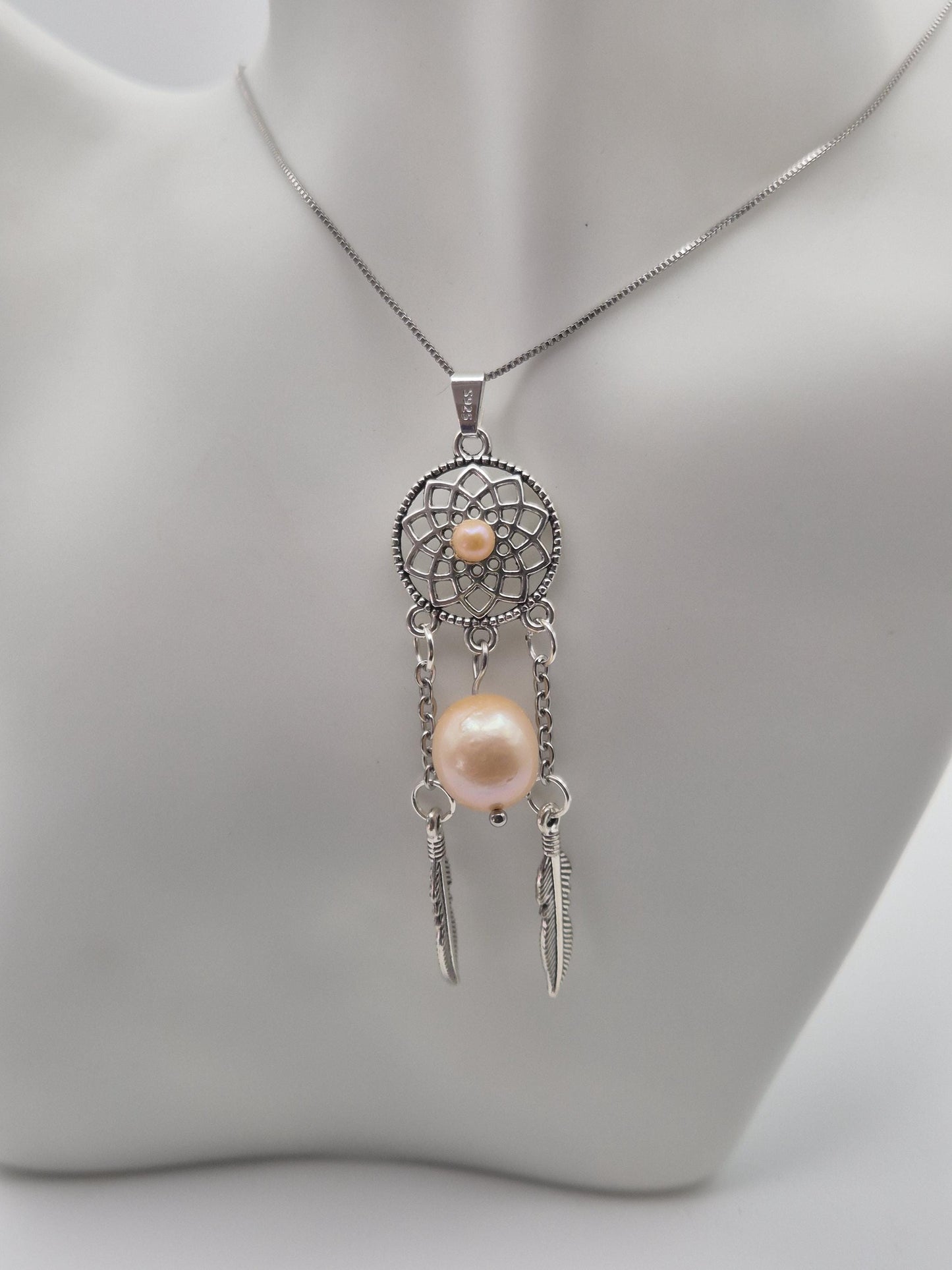 Dreamcatcher Pearl Pendant and Earring Set