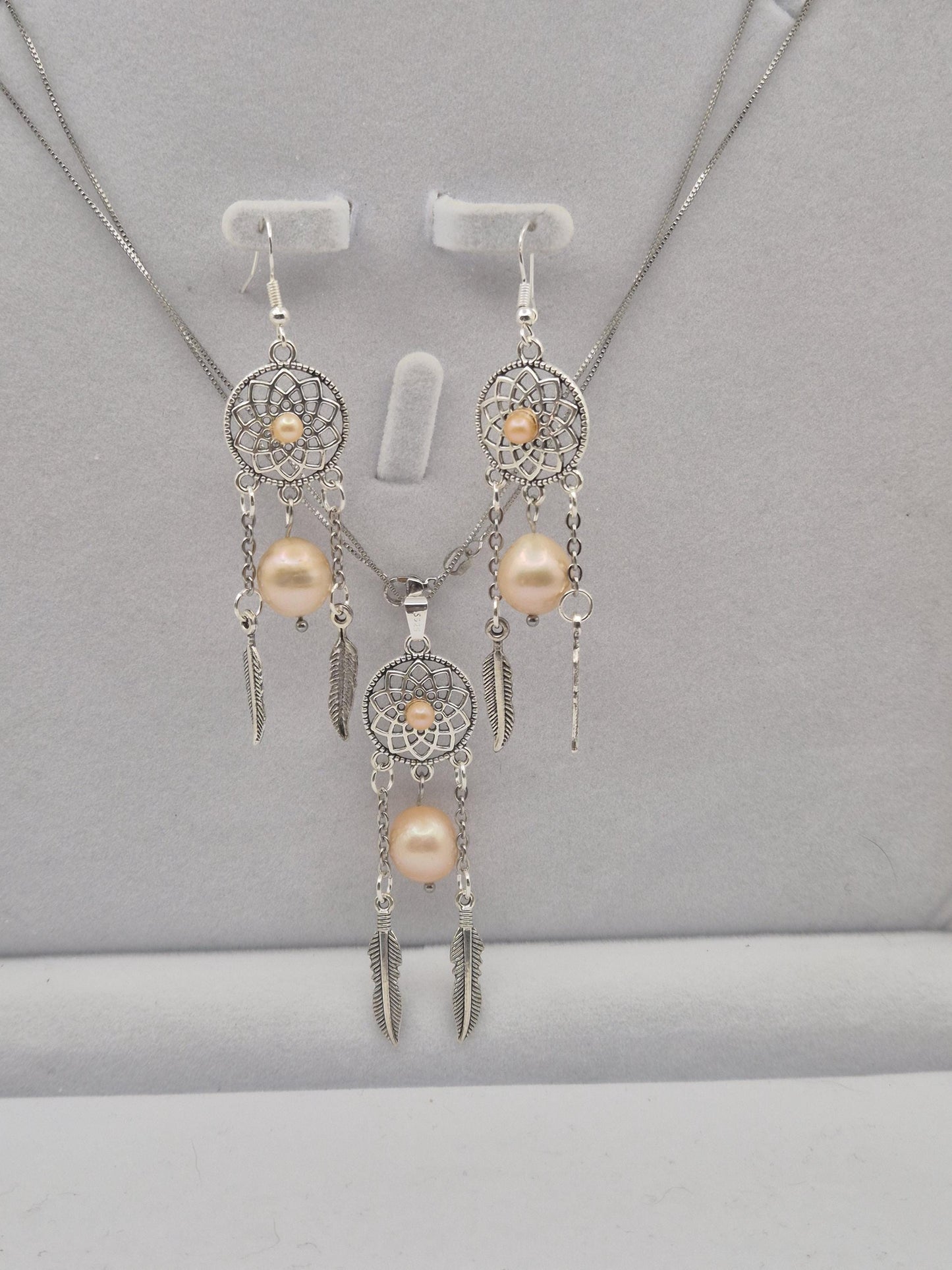 Dreamcatcher Pearl Pendant and Earring Set