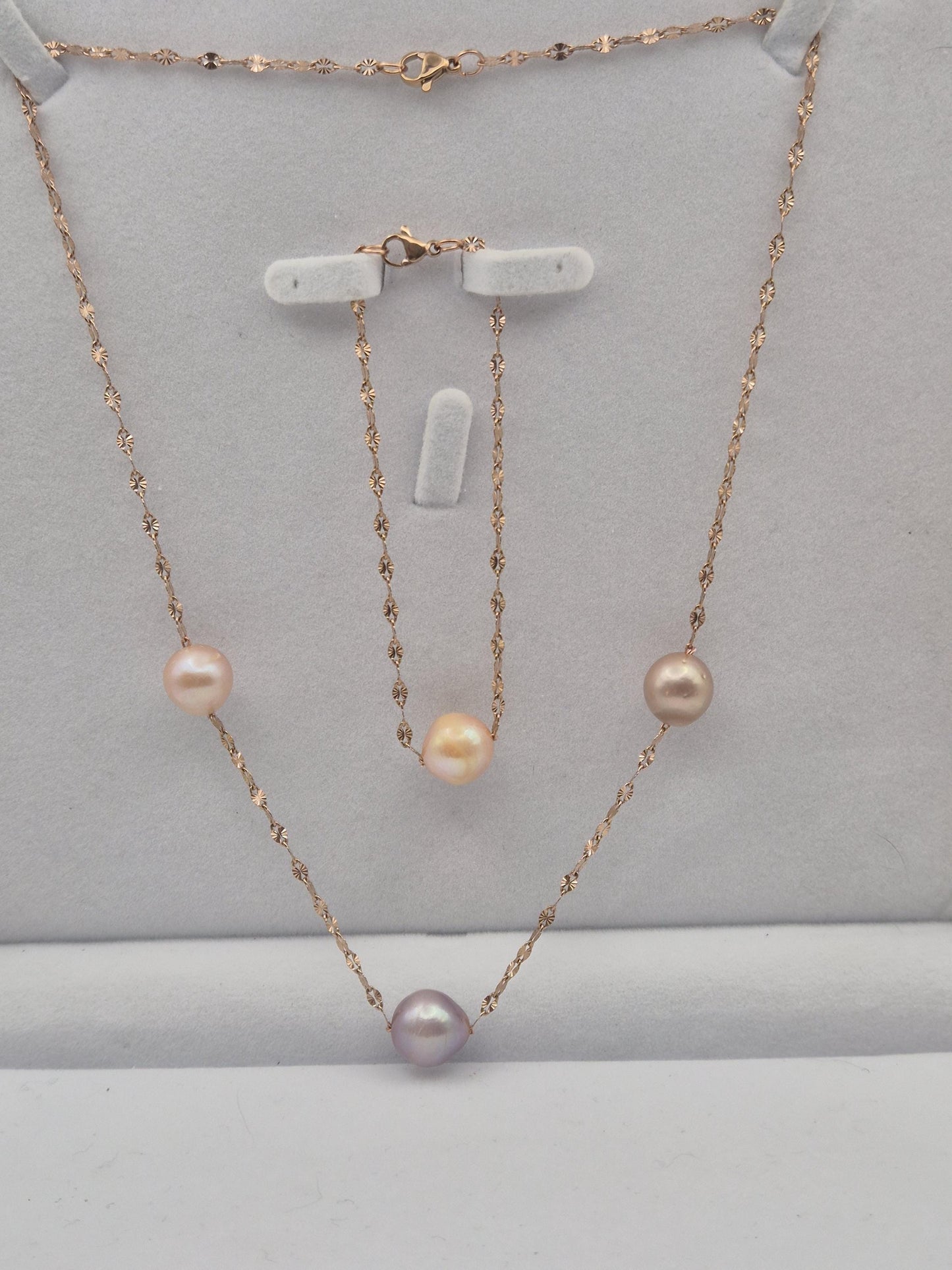Starry Night Triple Edison Pearl Necklace with Bracelet Set