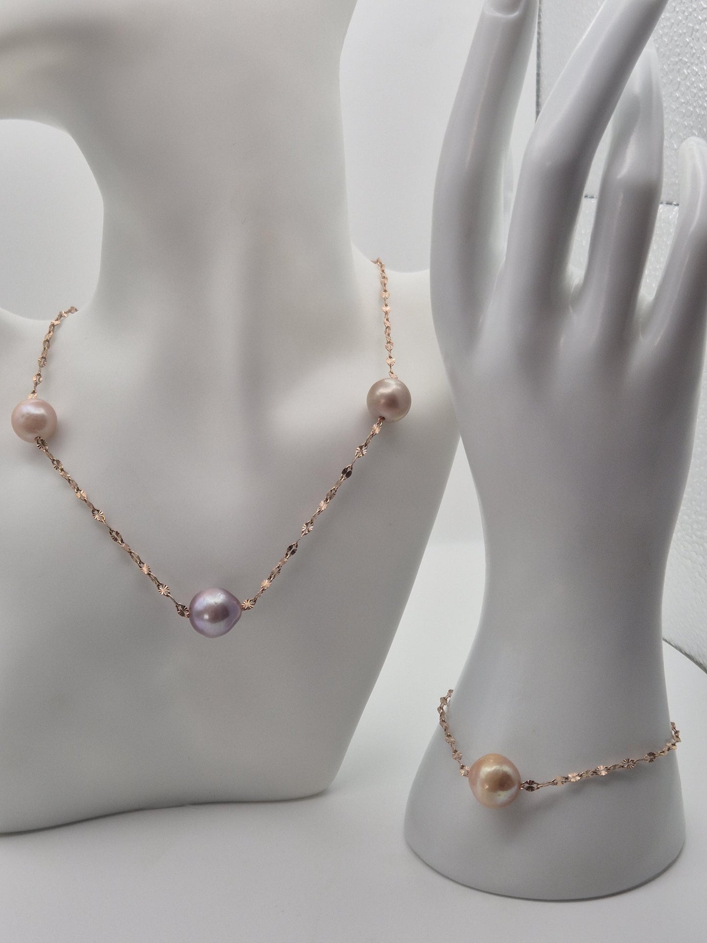 Starry Night Triple Edison Pearl Necklace with Bracelet Set