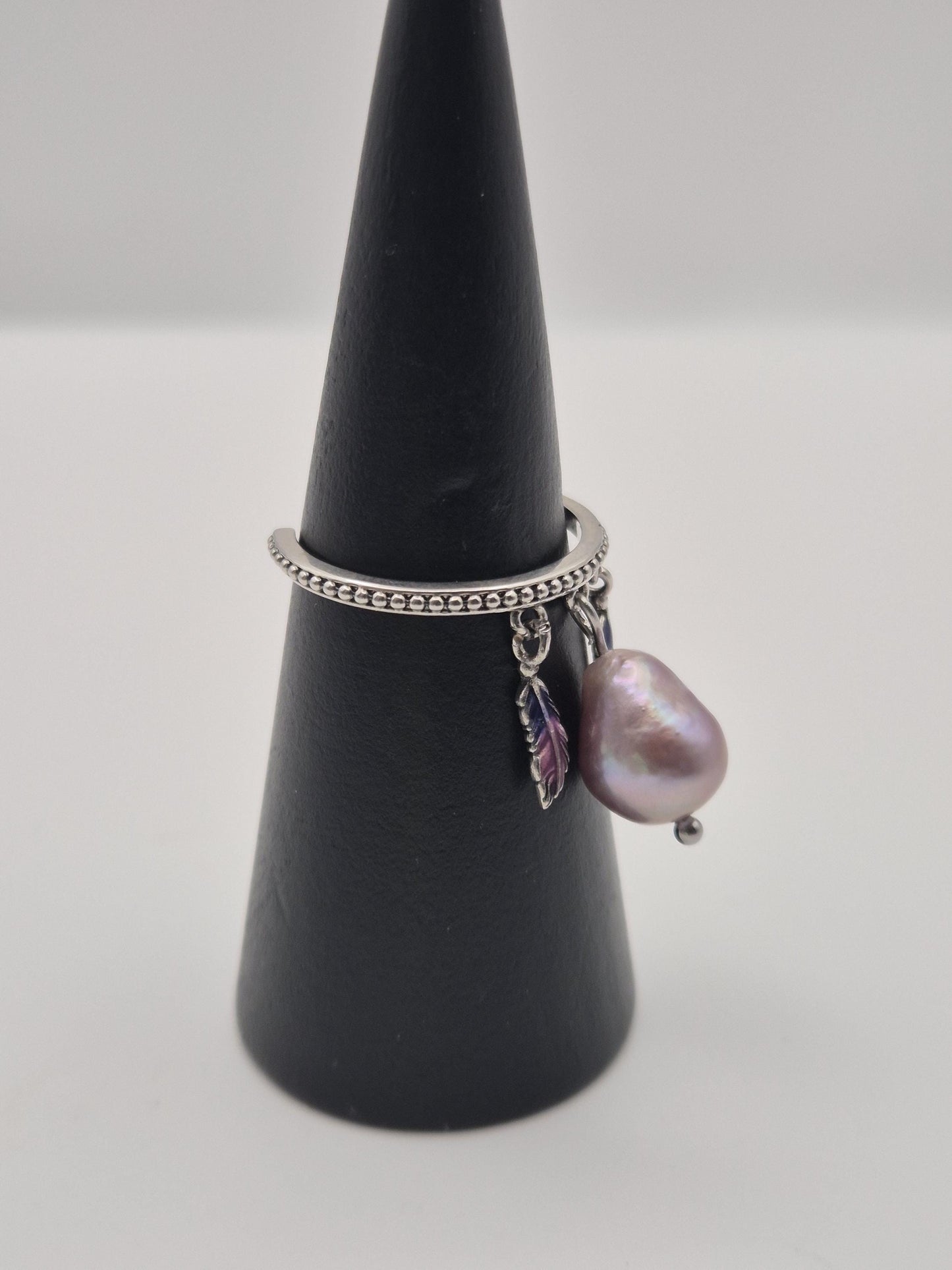 Tribal Feather Pearl Drop Ring