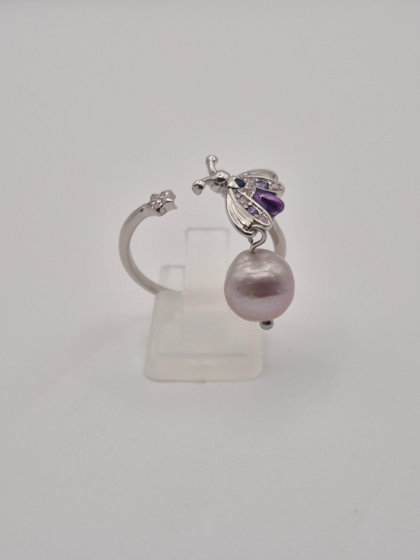 Purple Firefly Pearl Drop Ring
