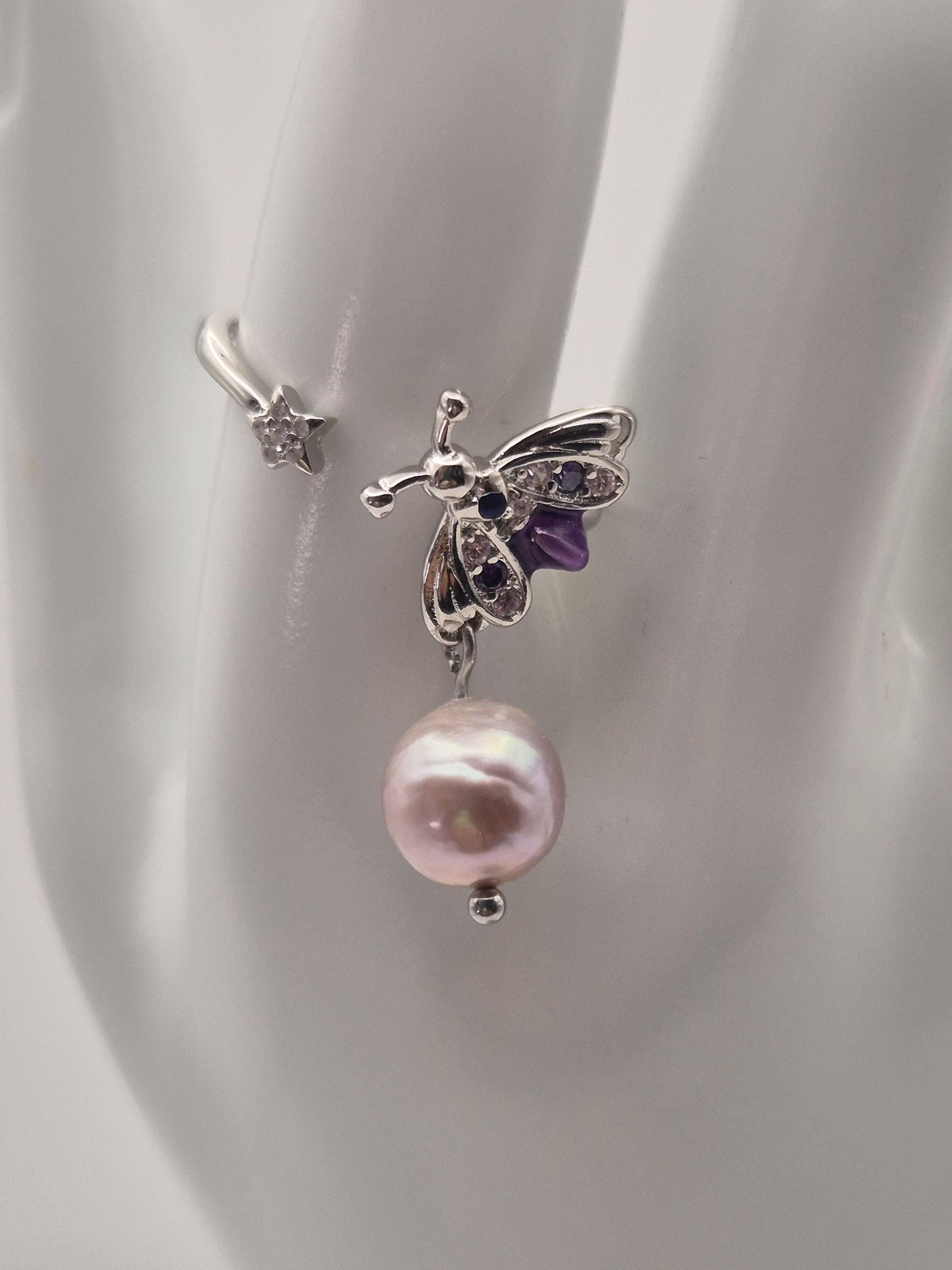 Purple Firefly Pearl Drop Ring