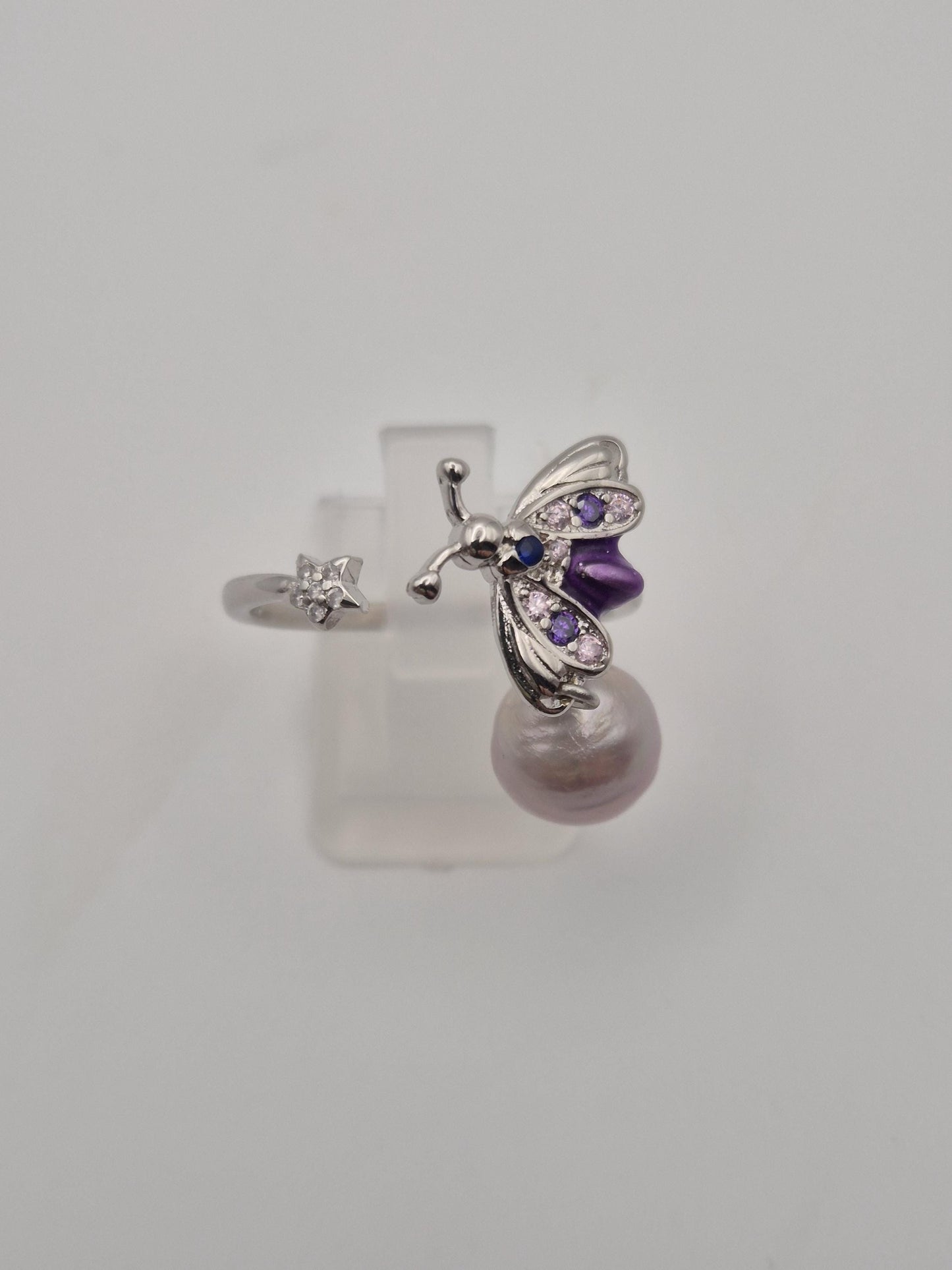 Purple Firefly Pearl Drop Ring