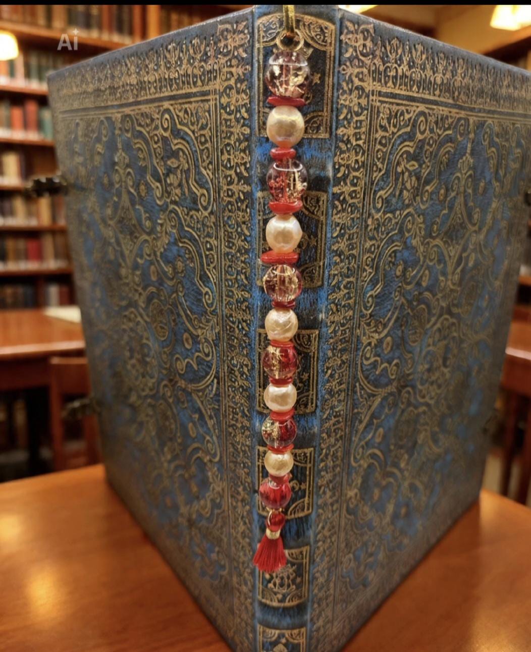 Oriental Style Pearl and Red Jasper Golden Bookmark