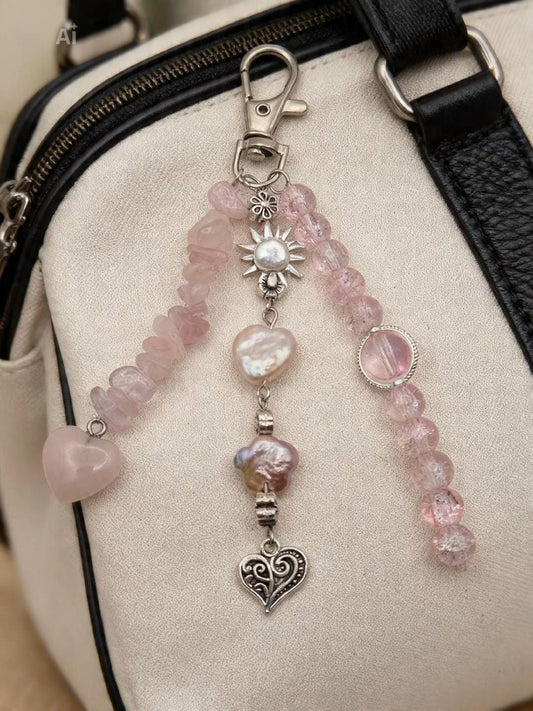 Pink Perfection Pearl & Quartz Bag Charm