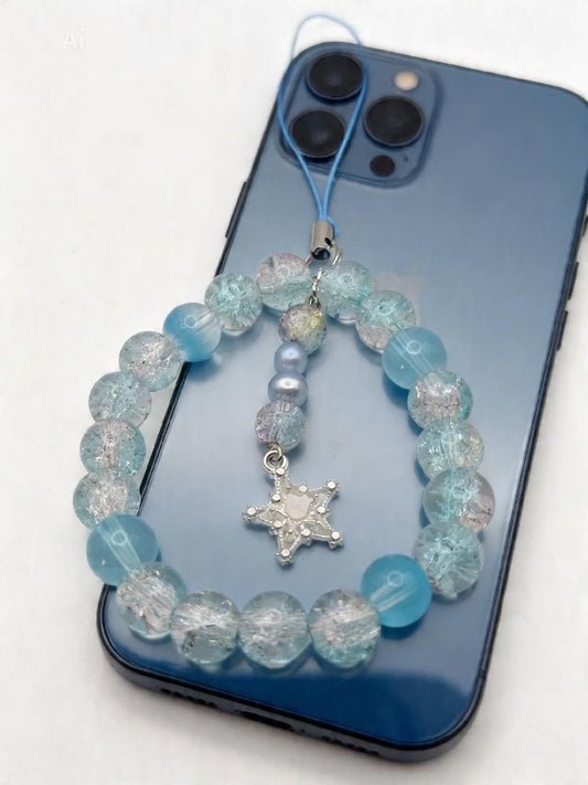 Whimsical Winter Blue Pearl & Bead Phone Charm