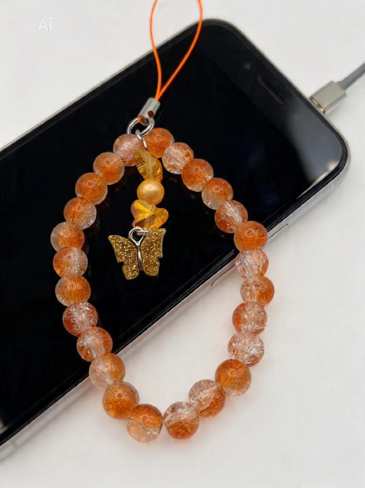 Fiery Orange Pearl & Bead Phone Charm
